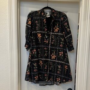 Darling Shop Halehouse Dress- Black Floral Button-Front Dress- ties in back